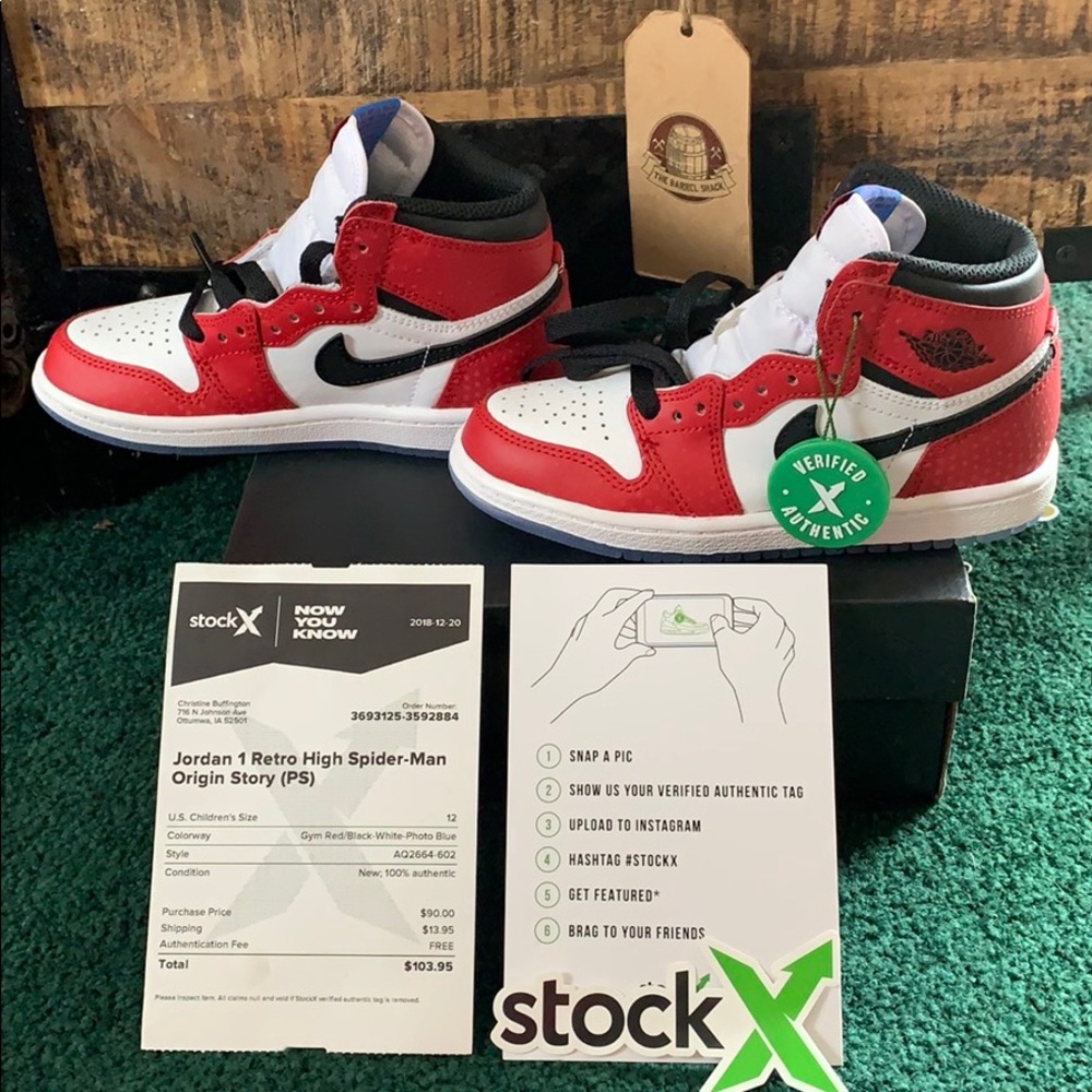 Jordan 1 Retro High Spider-Man Little Boy size 12